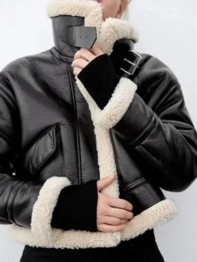 Killer Designblack Leather Sheagling Aviator Jacket